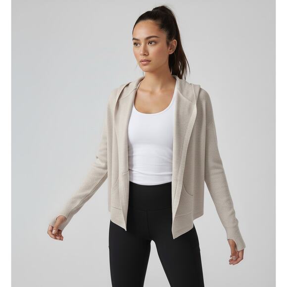 Lululemon Cardigan Womens 10 Hooded Athleisure Sporty Cozy Wrap Ribbed Knit Crop - Picture 1 of 7